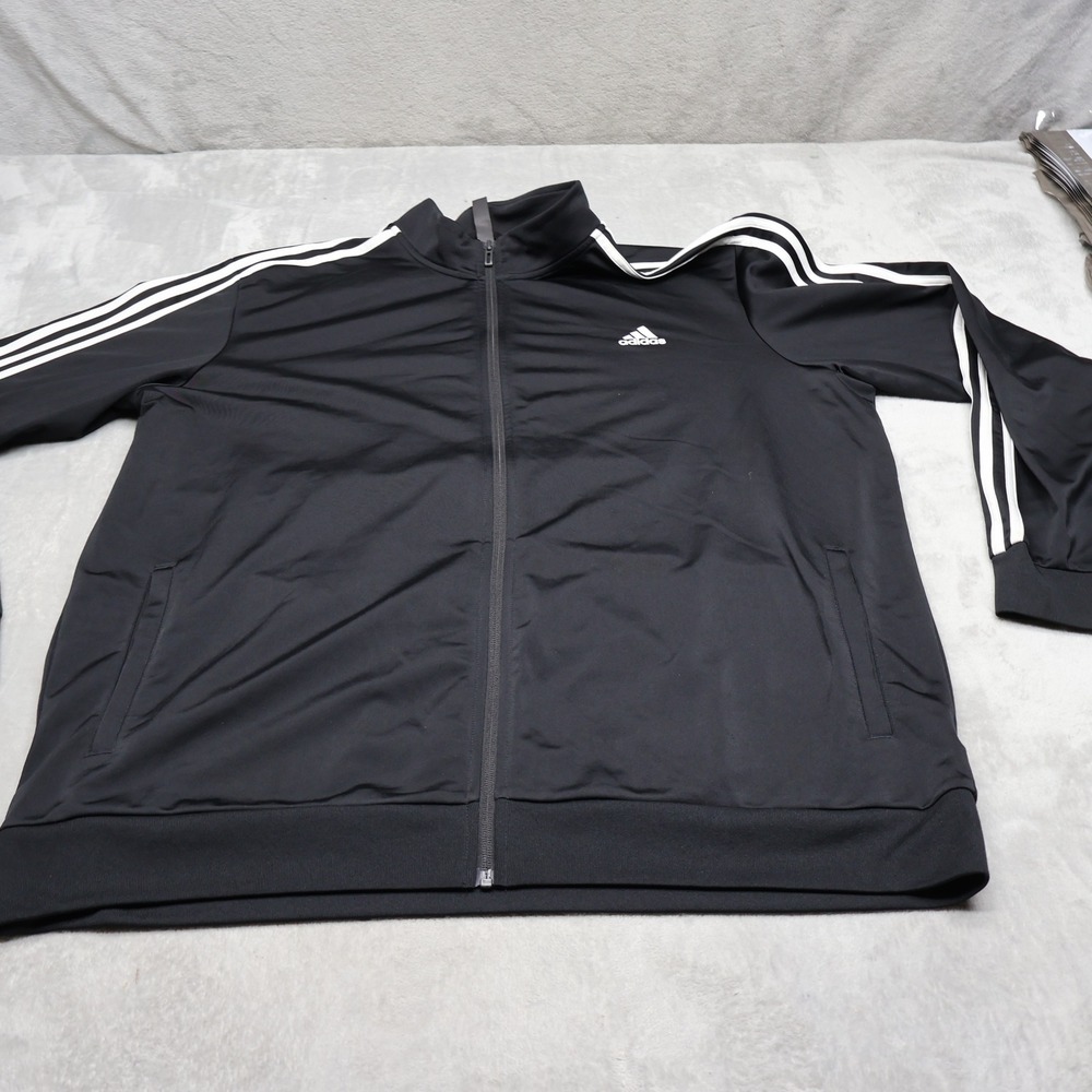 Adidas Jacket Mens 2XL Black Full Zip Track Top Essentials 3-Stripes Performance